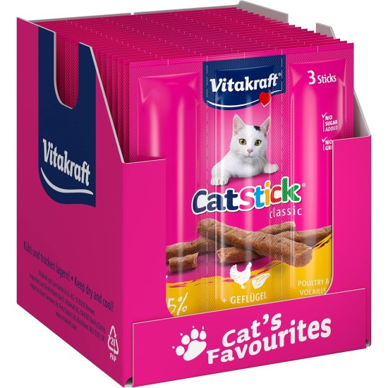 Vitakraft Cat Stick Classic, Cat Treat, Meaty Stick, with Poultry and Liver, Storage Size, No Added Sugar (10 x 36 g) Vitakraft Cat Stick Classic, Cat Treat, Meaty Stick, with Poultry and Liver, Storage Size, No Added Sugar (10 x 36 g)