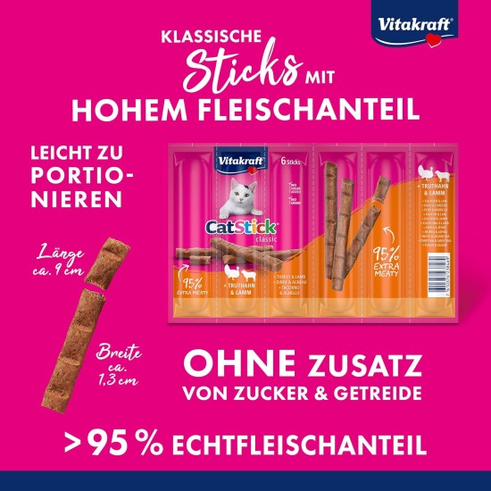 Vitakraft Cat Stick Classic, Cat Treat, Meaty Stick, with Turkey and Lamb, Storage Size, No Added Sugar (10 x 36 g) Vitakraft Cat Stick Classic, Cat Treat, Meaty Stick, with Turkey and Lamb, Storage Size, No Added Sugar (10 x 36 g)
