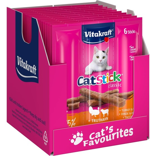 Vitakraft Cat Stick Classic, Cat Treat, Meaty Stick, with Turkey and Lamb, Storage Size, No Added Sugar (10 x 36 g) Vitakraft Cat Stick Classic, Cat Treat, Meaty Stick, with Turkey and Lamb, Storage Size, No Added Sugar (10 x 36 g)