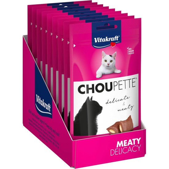 Vitakraft Choupette Cat Snack, with Cheese Filling, Meaty Snack Appetizes, No Added Sugar, in Resealable Bag (9 x 40 g) Vitakraft Choupette Cat Snack, with Cheese Filling, Meaty Snack Appetizes, No Added Sugar, in Resealable Bag (9 x 40 g)