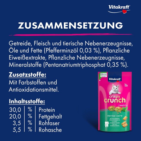 Vitakraft Crispy Crunch Classic, Cat Treat, Crispy Cat Snack Filled with Peppermint Oil, Storage Size, No Added Sugar (8 x 60 g) Vitakraft Crispy Crunch Classic, Cat Treat, Crispy Cat Snack Filled with Peppermint Oil, Storage Size, No Added Sugar (8 x 60 g)