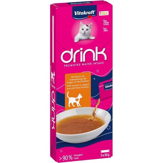 Vitakraft Drink, Liquid Cat Treat, Cat Snack for Balanced Liquid Household, with Chicken, in Individual Sachets, No Added Sugar (1 Pack of 5 x 30 g) Vitakraft Drink, Liquid Cat Treat, Cat Snack for Balanced Liquid Household, with Chicken, in Individual Sachets, No Added Sugar (1 Pack of 5 x 30 g)