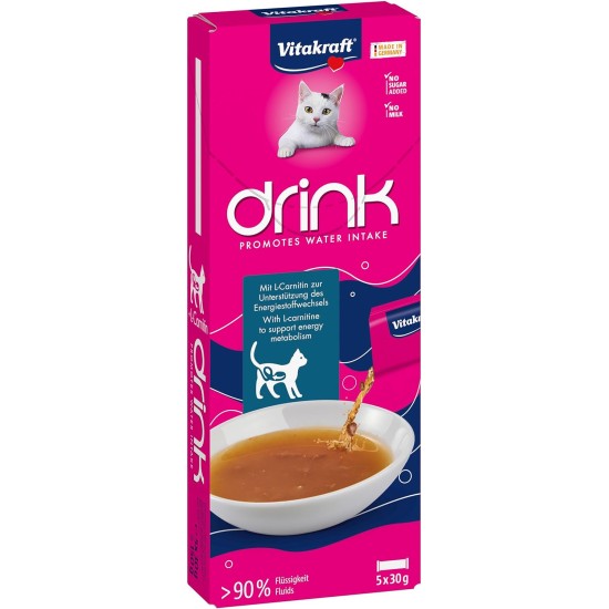 Vitakraft Drink, Liquid Cat Treat, Cat Snack for Balanced Liquid Household, with Salmon, in Individual Sachets, No Added Sugar (5 x 30 g) Vitakraft Drink, Liquid Cat Treat, Cat Snack for Balanced Liquid Household, with Salmon, in Individual Sachets, No Added Sugar (5 x 30 g)