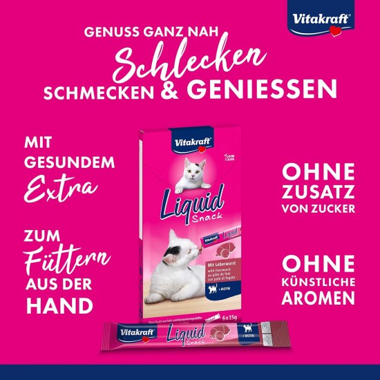 Vitakraft Liquid Snack, Cat Treat, Cream Cat Snack, with Liver Sausage and Biotin, in Individual Sachets, for Better Skin (1 Pack of 6 x 15 g) Vitakraft Liquid Snack, Cat Treat, Cream Cat Snack, with Liver Sausage and Biotin, in Individual Sachets, for Better Skin (1 Pack of 6 x 15 g)