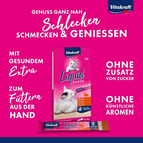 Vitakraft Liquid Snack, Cat Treat, Cream Cat Snack, with Liver Sausage and Biotin, in Individual Sachets, for Better Skin (1 Pack of 6 x 15 g) Vitakraft Liquid Snack, Cat Treat, Cream Cat Snack, with Liver Sausage and Biotin, in Individual Sachets, for Better Skin (1 Pack of 6 x 15 g)