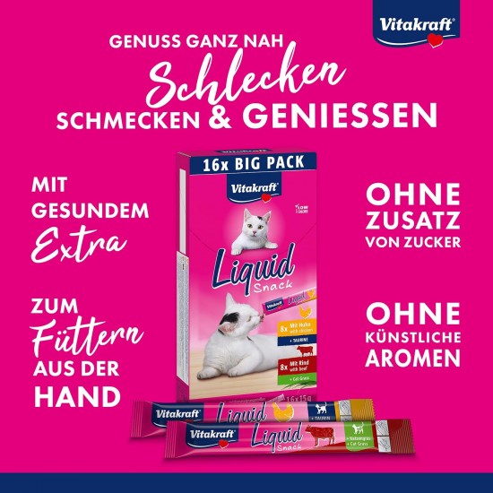 Vitakraft Liquid Snack for Cats, Cats Treats in Mega Pack, Creamy Texture, with Beef, with Chicken, with Salmon, 1 Storage Pack (48 x 15 g) Vitakraft Liquid Snack for Cats, Cats Treats in Mega Pack, Creamy Texture, with Beef, with Chicken, with Salmon, 1 Storage Pack (48 x 15 g)