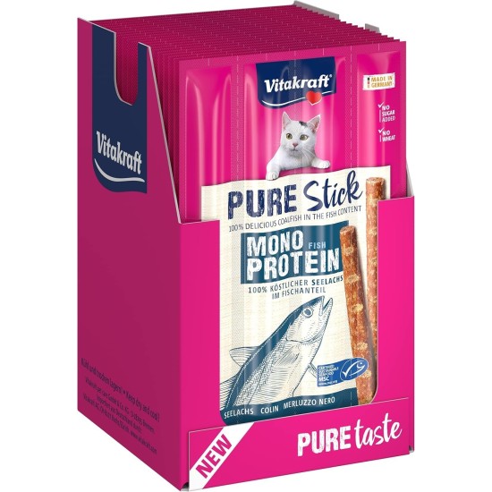 Vitakraft Pure Stick, Cat Treat, Meaty Stick, with Pollock, Individual Sticks, Also for Nutritionally Sensitive Cats, Storage Size (20 x 20 g) Vitakraft Pure Stick, Cat Treat, Meaty Stick, with Pollock, Individual Sticks, Also for Nutritionally Sensitive Cats, Storage Size (20 x 20 g)