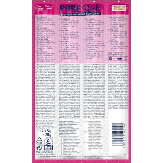 Vitakraft Pure Stick, Cat Treat, Meaty Stick, with Pollock, Individual Sticks, Also for Nutritionally Sensitive Cats, Storage Size (20 x 20 g) Vitakraft Pure Stick, Cat Treat, Meaty Stick, with Pollock, Individual Sticks, Also for Nutritionally Sensitive Cats, Storage Size (20 x 20 g)