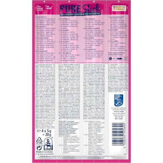 Vitakraft Pure Stick, Cat Treat, Meaty Stick, with Pollock, Individual Sticks, Also for Nutritionally Sensitive Cats, Storage Size (20 x 20 g) Vitakraft Pure Stick, Cat Treat, Meaty Stick, with Pollock, Individual Sticks, Also for Nutritionally Sensitive Cats, Storage Size (20 x 20 g)