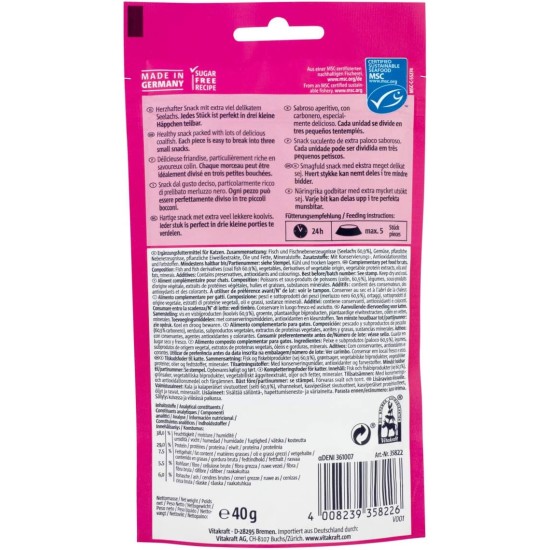 Vitakraft Triggles Cat Snack with Pollock, Mini Appetizers for Pampering, No Added Sugar (1 x 40 g) Vitakraft Triggles Cat Snack with Pollock, Mini Appetizers for Pampering, No Added Sugar (1 x 40 g)