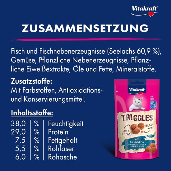 Vitakraft Triggles Cat Snack with Pollock, Mini Appetizers for Pampering, No Added Sugar (1 x 40 g) Vitakraft Triggles Cat Snack with Pollock, Mini Appetizers for Pampering, No Added Sugar (1 x 40 g)