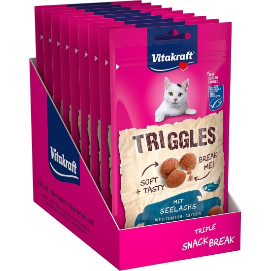 Vitakraft Triggles, Cat Treat, Soft Cat Snack, with Turkey, Storage Size, No Added Sugar (9 x 40 g) Vitakraft Triggles, Cat Treat, Soft Cat Snack, with Turkey, Storage Size, No Added Sugar (9 x 40 g)