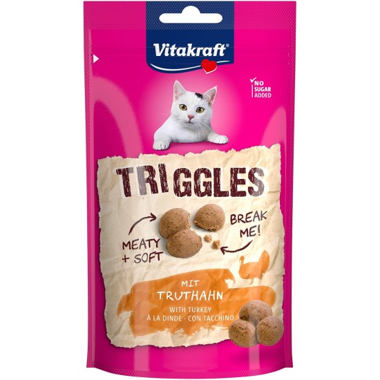 Vitakraft Triggles, Cat Treat, Soft Cat Snack, with Turkey, Storage Size, No Added Sugar (9 x 40 g) Vitakraft Triggles, Cat Treat, Soft Cat Snack, with Turkey, Storage Size, No Added Sugar (9 x 40 g)