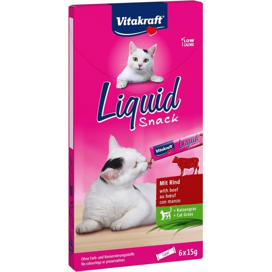 Vitakraft cat snack - liquid snack with beef + cat grass, 6 x 15g Vitakraft cat snack - liquid snack with beef + cat grass, 6 x 15g