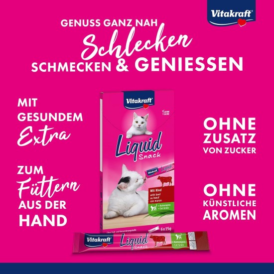 Vitakraft cat snack - liquid snack with beef + cat grass, 6 x 15g Vitakraft cat snack - liquid snack with beef + cat grass, 6 x 15g
