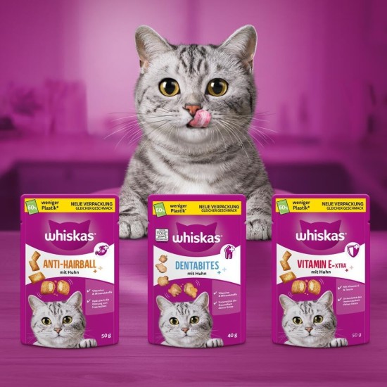WHISKAS Anti-Hairball Cat Snacks 6 x 50g - Delicious Snacks Against Hairballs for Healthy Fur WHISKAS Anti-Hairball Cat Snacks 6 x 50g - Delicious Snacks Against Hairballs for Healthy Fur