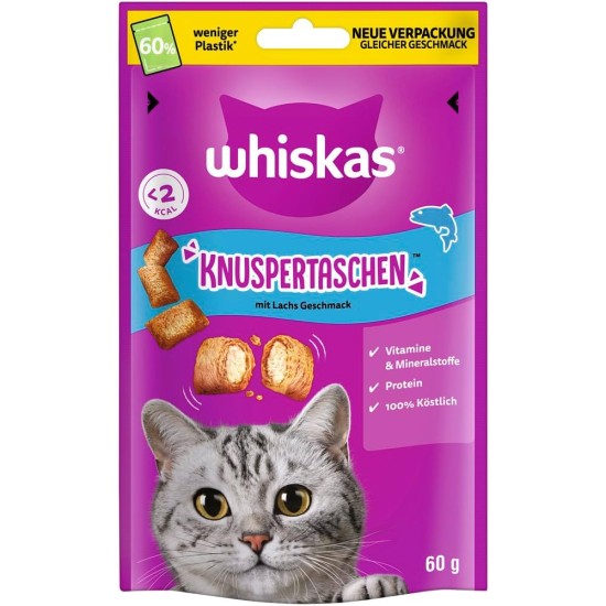 WHISKAS Crispy Bags Cat Snacks with Beef 6 x 60 g - Delicious Beef Snacks for Cats WHISKAS Crispy Bags Cat Snacks with Beef 6 x 60 g - Delicious Beef Snacks for Cats