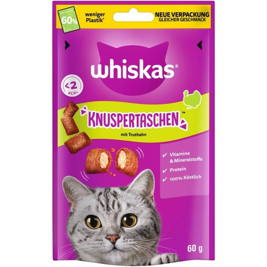 WHISKAS Crispy Bags Cat Snacks with Beef 6 x 60 g - Delicious Beef Snacks for Cats WHISKAS Crispy Bags Cat Snacks with Beef 6 x 60 g - Delicious Beef Snacks for Cats
