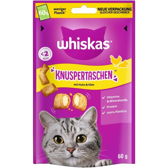 WHISKAS Crispy Bags Cat Snacks with Beef 6 x 60 g - Delicious Beef Snacks for Cats WHISKAS Crispy Bags Cat Snacks with Beef 6 x 60 g - Delicious Beef Snacks for Cats