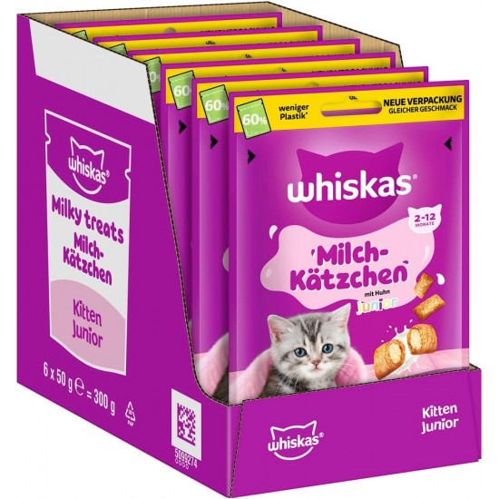 WHISKAS Milk Kitten Cat Snacks 2-12 Months 6 x 50 g - Special Snacks for Kittens with Milk Flavour WHISKAS Milk Kitten Cat Snacks 2-12 Months 6 x 50 g - Special Snacks for Kittens with Milk Flavour