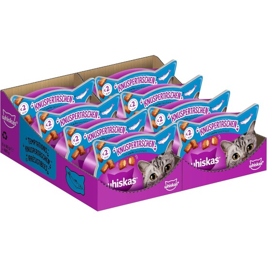Whiskas Crispy Bags Cat Snacks with Chicken and Cheese 4x 180 g (4 Packs) – Various Product Packages Available Whiskas Crispy Bags Cat Snacks with Chicken and Cheese 4x 180 g (4 Packs) – Various Product Packages Available