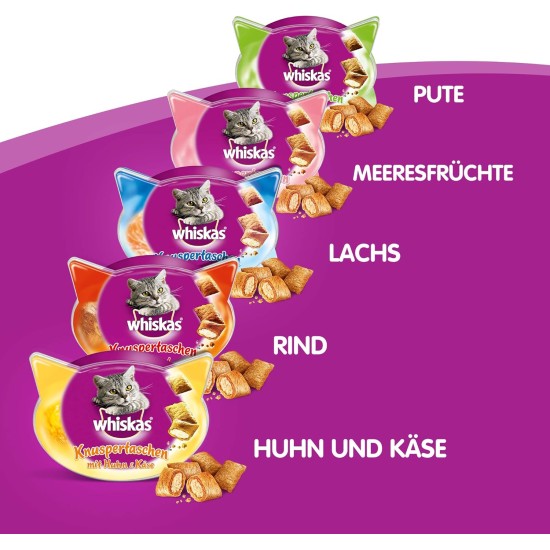 Whiskas Crispy Bags Cat Snacks with Chicken and Cheese 4x 180 g (4 Packs) – Various Product Packages Available Whiskas Crispy Bags Cat Snacks with Chicken and Cheese 4x 180 g (4 Packs) – Various Product Packages Available