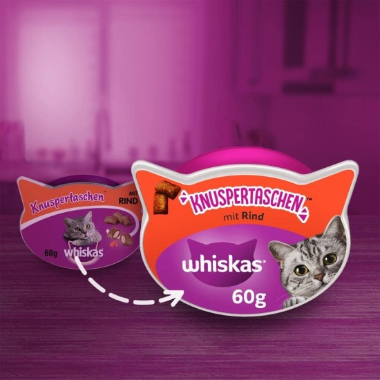 Whiskas Crispy Bags Cat Snacks with Chicken and Cheese 4x 180 g (4 Packs) – Various Product Packages Available Whiskas Crispy Bags Cat Snacks with Chicken and Cheese 4x 180 g (4 Packs) – Various Product Packages Available
