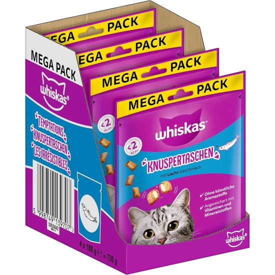 Whiskas Crispy Bags Cat Snacks with Chicken and Cheese 4x 180 g (4 Packs) – Various Product Packages Available Whiskas Crispy Bags Cat Snacks with Chicken and Cheese 4x 180 g (4 Packs) – Various Product Packages Available