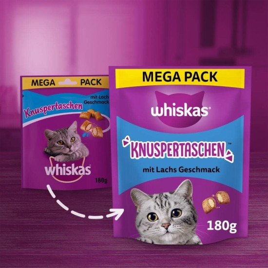 Whiskas Crispy Bags Cat Snacks with Chicken and Cheese 4x 180 g (4 Packs) – Various Product Packages Available Whiskas Crispy Bags Cat Snacks with Chicken and Cheese 4x 180 g (4 Packs) – Various Product Packages Available