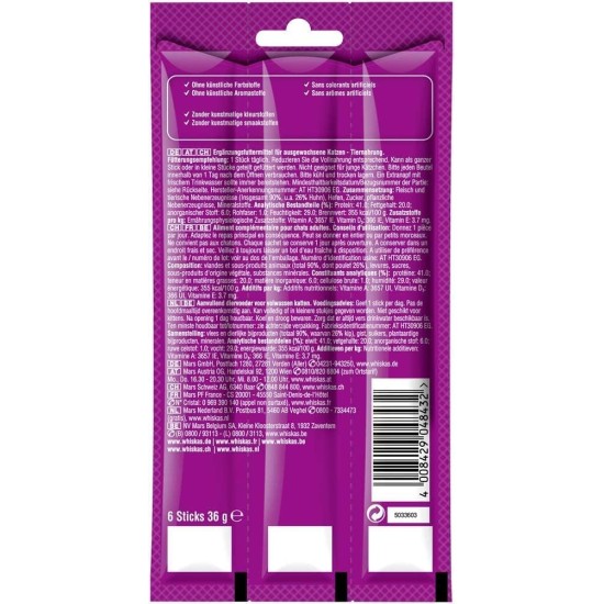 Whiskas Sticks – Chicken Flavoured Cat Snack – Irresistible Taste Experience – Many Vitamins and Minerals – 14 Packs of 36 g Whiskas Sticks – Chicken Flavoured Cat Snack – Irresistible Taste Experience – Many Vitamins and Minerals – 14 Packs of 36 g