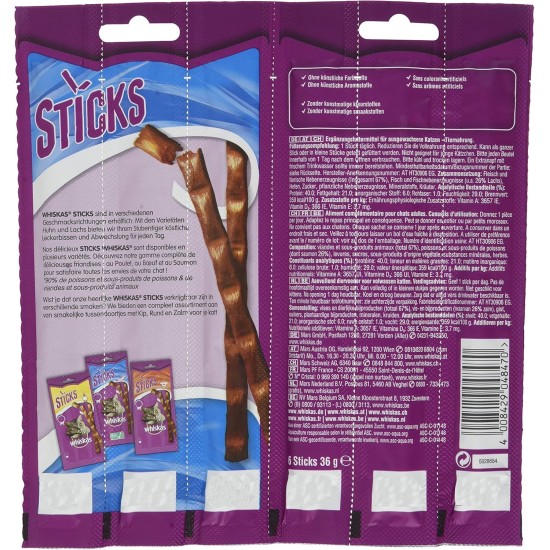 Whiskas Sticks – Chicken Flavoured Cat Snack – Irresistible Taste Experience – Many Vitamins and Minerals – 14 Packs of 36 g Whiskas Sticks – Chicken Flavoured Cat Snack – Irresistible Taste Experience – Many Vitamins and Minerals – 14 Packs of 36 g