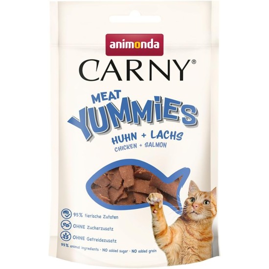 animonda Carny Adult Meat Yummies Chicken + Salmon (10 x 50 g), Soft Premium Cat Snack for Adults Cats with Lots of Fresh Meat and Fish animonda Carny Adult Meat Yummies Chicken + Salmon (10 x 50 g), Soft Premium Cat Snack for Adults Cats with Lots of Fresh Meat and Fish