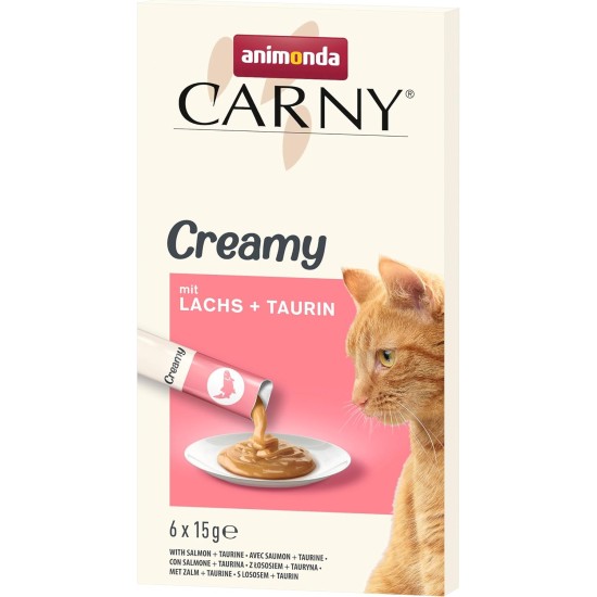 animonda Carny Creamy Cat Snack (6 x 15 g), Premium Cat Snack for Demanding Gourmets with Delicate Salmon and Precious Taurine animonda Carny Creamy Cat Snack (6 x 15 g), Premium Cat Snack for Demanding Gourmets with Delicate Salmon and Precious Taurine
