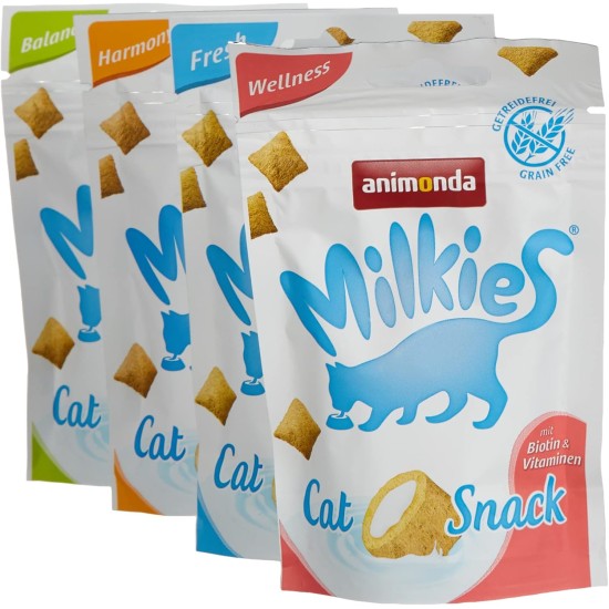 animonda Milkies Cat Snack with Milk - Selection Mix Pack (6 x 30 g), Grain-Free Crisp Cushion Milk Cat Snacks for Adult Cats animonda Milkies Cat Snack with Milk - Selection Mix Pack (6 x 30 g), Grain-Free Crisp Cushion Milk Cat Snacks for Adult Cats