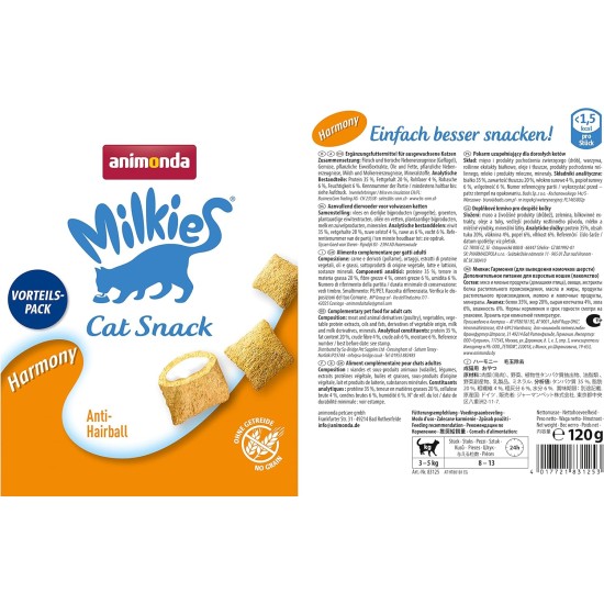 animonda Milkies Cat Snack with Milk - Selection Mix Pack (6 x 30 g), Grain-Free Crisp Cushion Milk Cat Snacks for Adult Cats animonda Milkies Cat Snack with Milk - Selection Mix Pack (6 x 30 g), Grain-Free Crisp Cushion Milk Cat Snacks for Adult Cats