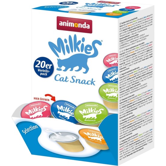 animonda Milkies Cat Snack with Milk - Selection Mix Pack (6 x 30 g), Grain-Free Crisp Cushion Milk Cat Snacks for Adult Cats animonda Milkies Cat Snack with Milk - Selection Mix Pack (6 x 30 g), Grain-Free Crisp Cushion Milk Cat Snacks for Adult Cats