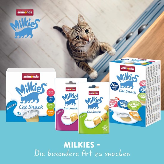 animonda Milkies Cat Snack with Milk - Selection Mix Pack (6 x 30 g), Grain-Free Crisp Cushion Milk Cat Snacks for Adult Cats animonda Milkies Cat Snack with Milk - Selection Mix Pack (6 x 30 g), Grain-Free Crisp Cushion Milk Cat Snacks for Adult Cats