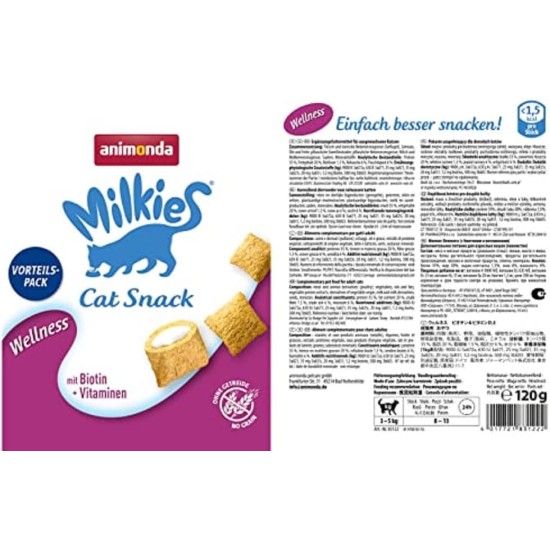 animonda Milkies Cat Snack with Milk - Selection Mix Pack (6 x 30 g), Grain-Free Crisp Cushion Milk Cat Snacks for Adult Cats animonda Milkies Cat Snack with Milk - Selection Mix Pack (6 x 30 g), Grain-Free Crisp Cushion Milk Cat Snacks for Adult Cats