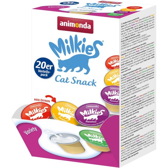 animonda Milkies Cat Snack with Milk - Selection Mix Pack (6 x 30 g), Grain-Free Crisp Cushion Milk Cat Snacks for Adult Cats animonda Milkies Cat Snack with Milk - Selection Mix Pack (6 x 30 g), Grain-Free Crisp Cushion Milk Cat Snacks for Adult Cats