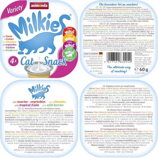 animonda Milkies Cat Snack with Milk - Selection Mix Pack (6 x 30 g), Grain-Free Crisp Cushion Milk Cat Snacks for Adult Cats animonda Milkies Cat Snack with Milk - Selection Mix Pack (6 x 30 g), Grain-Free Crisp Cushion Milk Cat Snacks for Adult Cats