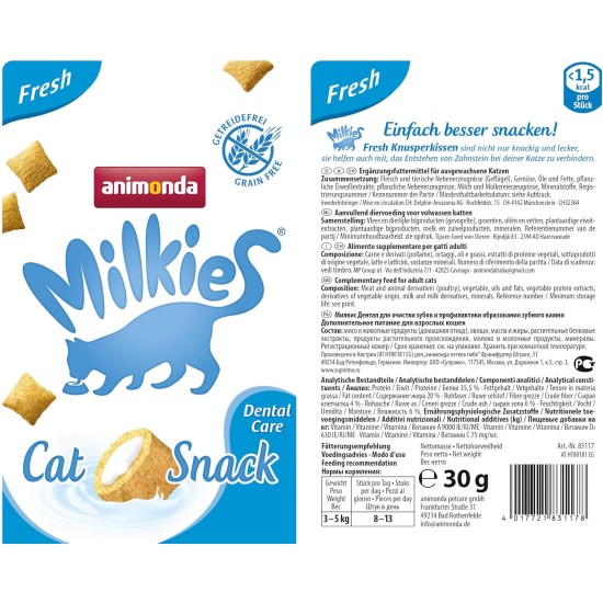 animonda Milkies Cat Snack with Milk - Selection Mix Pack (6 x 30 g), Grain-Free Crisp Cushion Milk Cat Snacks for Adult Cats animonda Milkies Cat Snack with Milk - Selection Mix Pack (6 x 30 g), Grain-Free Crisp Cushion Milk Cat Snacks for Adult Cats