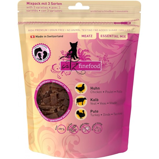 catz finefood Meatz Cat Treats Essential Mix – Crispy Strips from the Most Popular Meat – Cat Snack for Allergy Sufferers without Sugar, Grain-Free (1 x 45 g) catz finefood Meatz Cat Treats Essential Mix – Crispy Strips from the Most Popular Meat – Cat Snack for Allergy Sufferers without Sugar, Grain-Free (1 x 45 g)