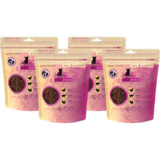 catz finefood Meatz Cat Treats Essential Mix – Crispy Strips from the Most Popular Meat – Cat Snack for Allergy Sufferers without Sugar, Grain-Free (1 x 45 g) catz finefood Meatz Cat Treats Essential Mix – Crispy Strips from the Most Popular Meat – Cat Snack for Allergy Sufferers without Sugar, Grain-Free (1 x 45 g)