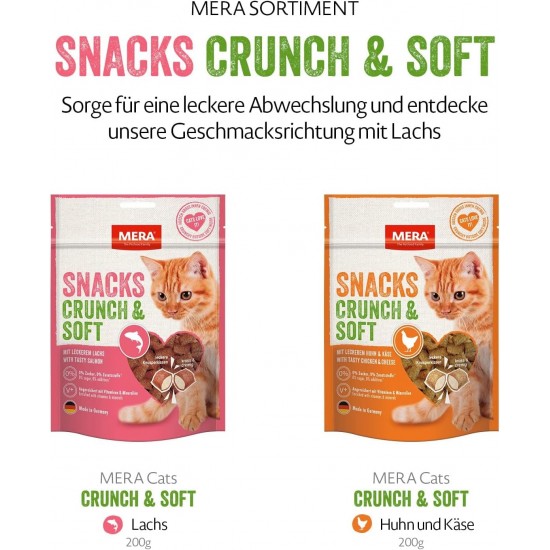 mera Crunch & Soft with Salmon, 200 g Delicious Cat Treats, Nutritious Cat Snack Full of Vitamins and Minerals, Crisky Cushion with Creamy Filling mera Crunch & Soft with Salmon, 200 g Delicious Cat Treats, Nutritious Cat Snack Full of Vitamins and Minerals, Crisky Cushion with Creamy Filling