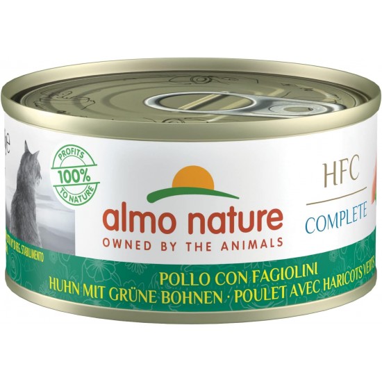 Almo Nature – HFC Complete – Huhn mit grünen Bohnen – Nassfutter für ausgewachsene Katzen, 24 Packungen à 70 g