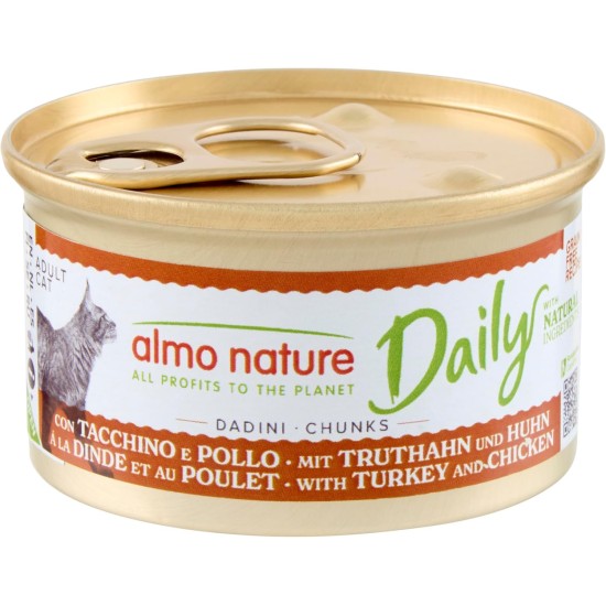 Almo Nature Daily Wet Food for Adult Cats in Cubes with Turkey and Chicken - Pack of 2.04 kg (24 x 85 g) Almo Nature Daily Wet Food for Adult Cats in Cubes with Turkey and Chicken - Pack of 2.04 kg (24 x 85 g)