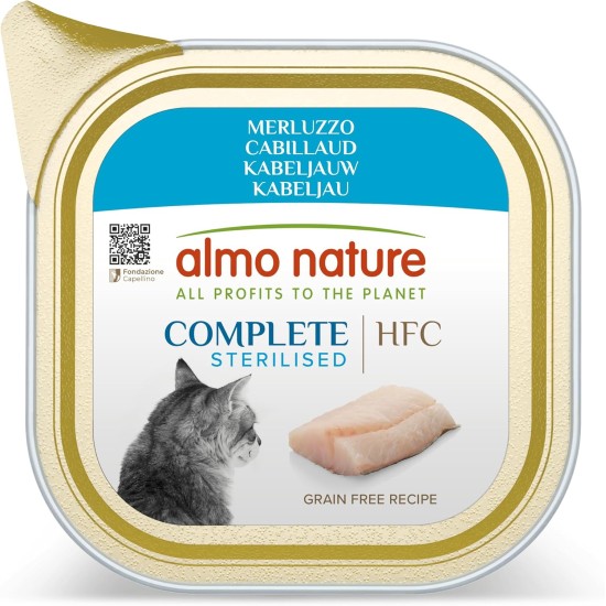 Almo Nature HFC Complete Stelirised Wet Food for Adult Cats Cod 85g Container Almo Nature HFC Complete Stelirised Wet Food for Adult Cats Cod 85g Container