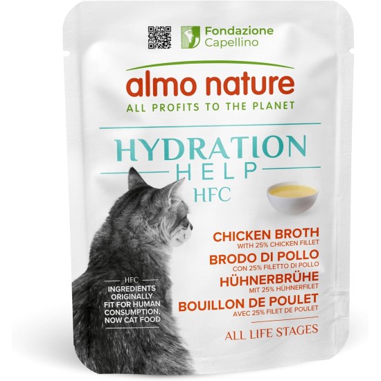 Almo Nature HFC Hydration Help Wet Cat Food - Chicken Broth and Chicken Fillet - 1.2kg Pack (24 x 50g) Almo Nature HFC Hydration Help Wet Cat Food - Chicken Broth and Chicken Fillet - 1.2kg Pack (24 x 50g)