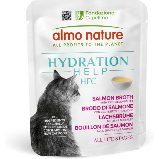 Almo Nature HFC Hydration Help Wet Cat Food - Salmon Broth with Salmon Fillet - 1.2 kg Pack (24 x 50 g) Almo Nature HFC Hydration Help Wet Cat Food - Salmon Broth with Salmon Fillet - 1.2 kg Pack (24 x 50 g)