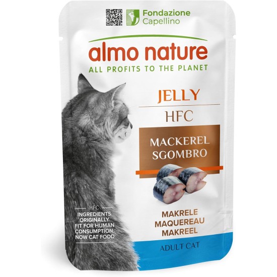 Almo Nature HFC Jelly Wet Food for Adult Cats - Mackerel - Human Grade, Gluten Free, Monoprotein - 55 g (Pack of 24) Almo Nature HFC Jelly Wet Food for Adult Cats - Mackerel - Human Grade, Gluten Free, Monoprotein - 55 g (Pack of 24)